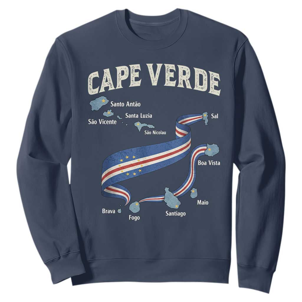 Cape Verde Islands Map National Flag Sweatshirt Cabo Verde Archipelago Geography Pride TS02 Navy Print Your Wear