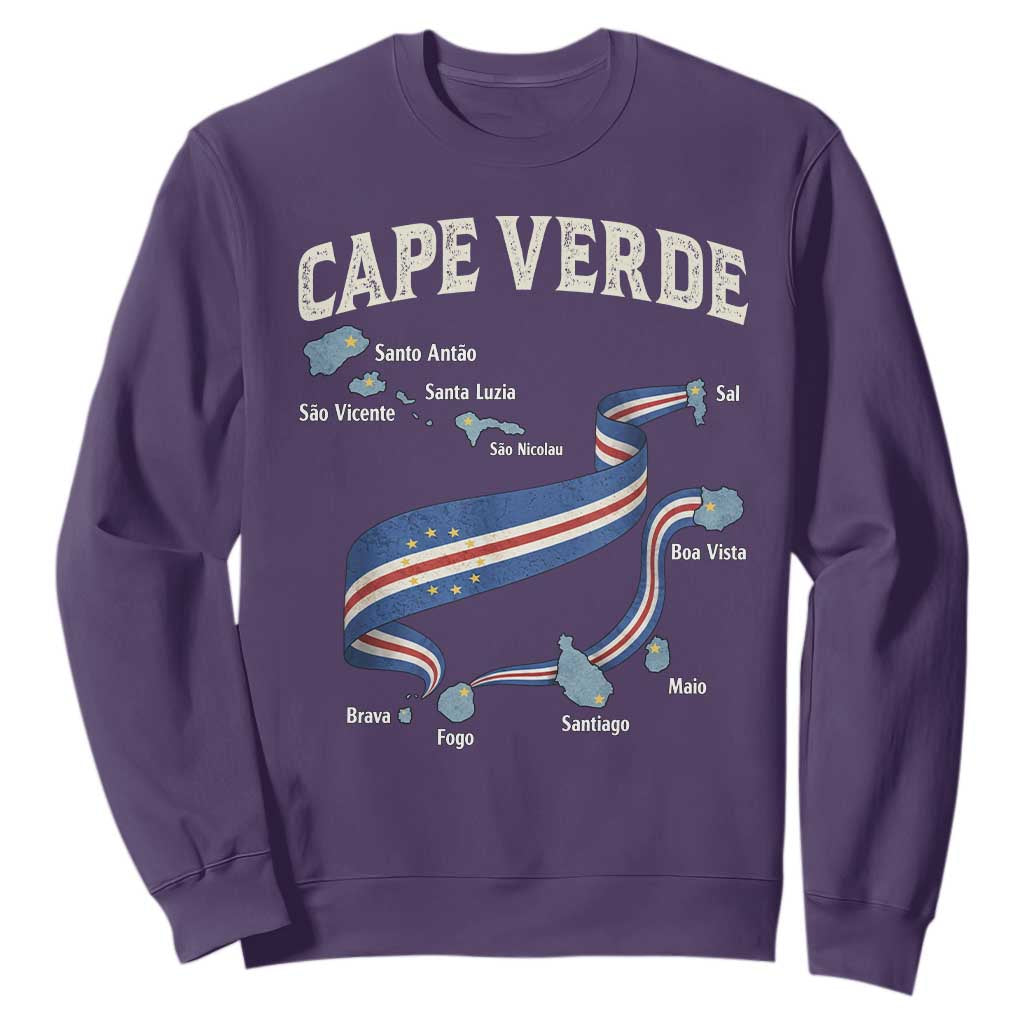 Cape Verde Islands Map National Flag Sweatshirt Cabo Verde Archipelago Geography Pride TS02 Purple Print Your Wear