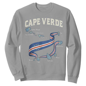 Cape Verde Islands Map National Flag Sweatshirt Cabo Verde Archipelago Geography Pride TS02 Sport Gray Print Your Wear