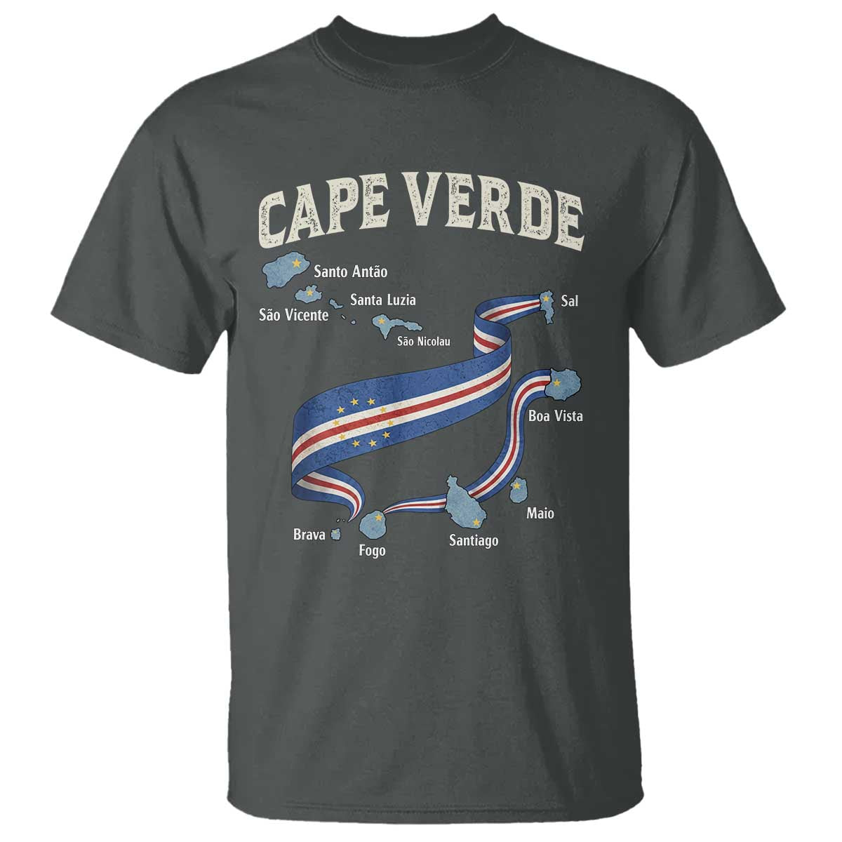 Cape Verde Islands Map National Flag T Shirt Cabo Verde Archipelago Geography Pride TS02 Dark Heather Print Your Wear