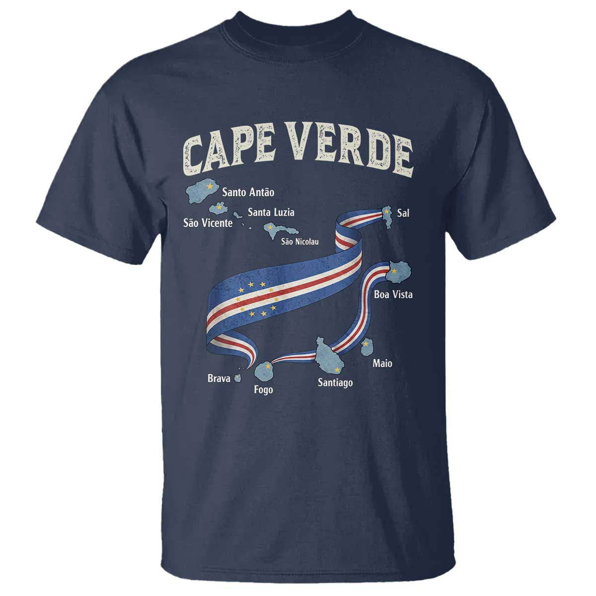 Cape Verde Islands Map National Flag T Shirt Cabo Verde Archipelago Geography Pride TS02 Navy Print Your Wear