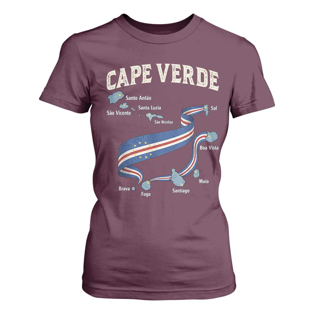 Cape Verde Islands Map National Flag T Shirt For Women Cabo Verde Archipelago Geography Pride TS02 Maroon Print Your Wear