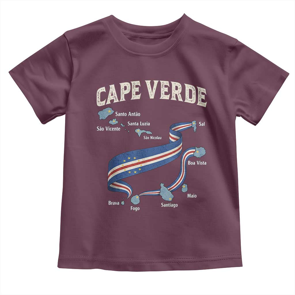 Cape Verde Islands Map National Flag Toddler T Shirt Cabo Verde Archipelago Geography Pride TS02 Maroon Print Your Wear