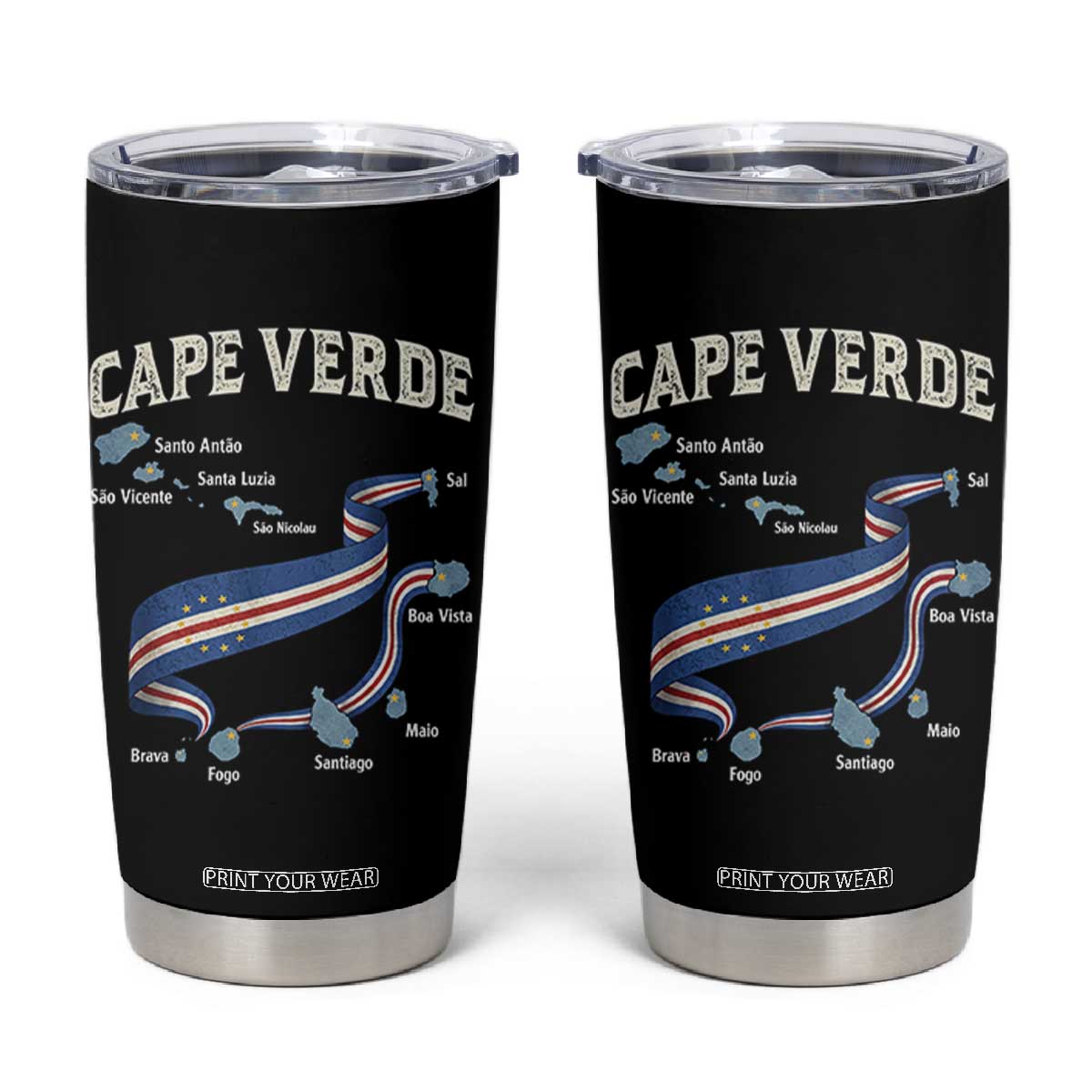 Cape Verde Islands Map National Flag Tumbler Cup Cabo Verde Archipelago Geography Pride TS02 Black Print Your Wear