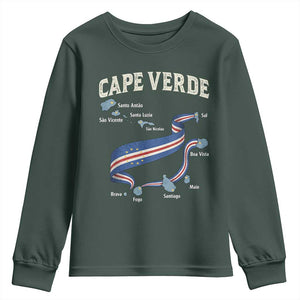 Cape Verde Islands Map National Flag Youth Sweatshirt Cabo Verde Archipelago Geography Pride TS02 Dark Forest Green Print Your Wear