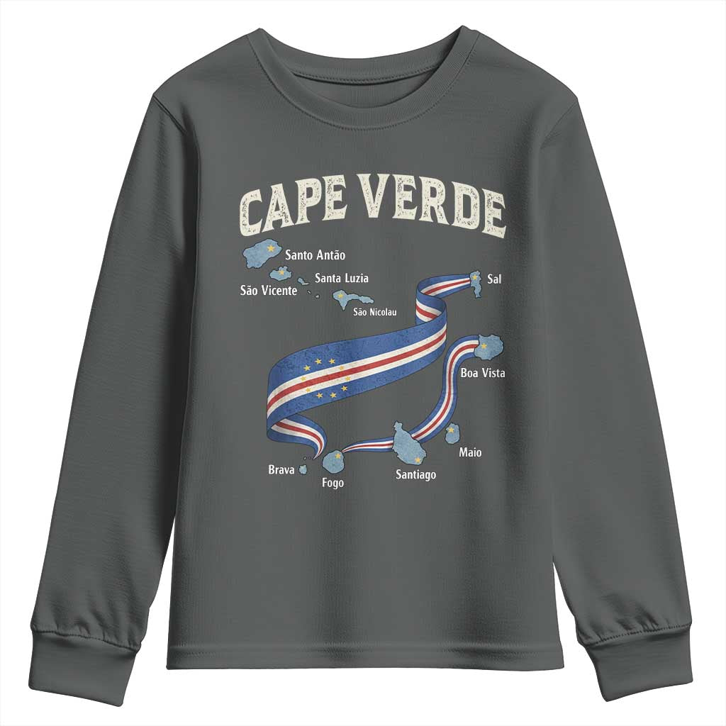 Cape Verde Islands Map National Flag Youth Sweatshirt Cabo Verde Archipelago Geography Pride TS02 Dark Heather Print Your Wear