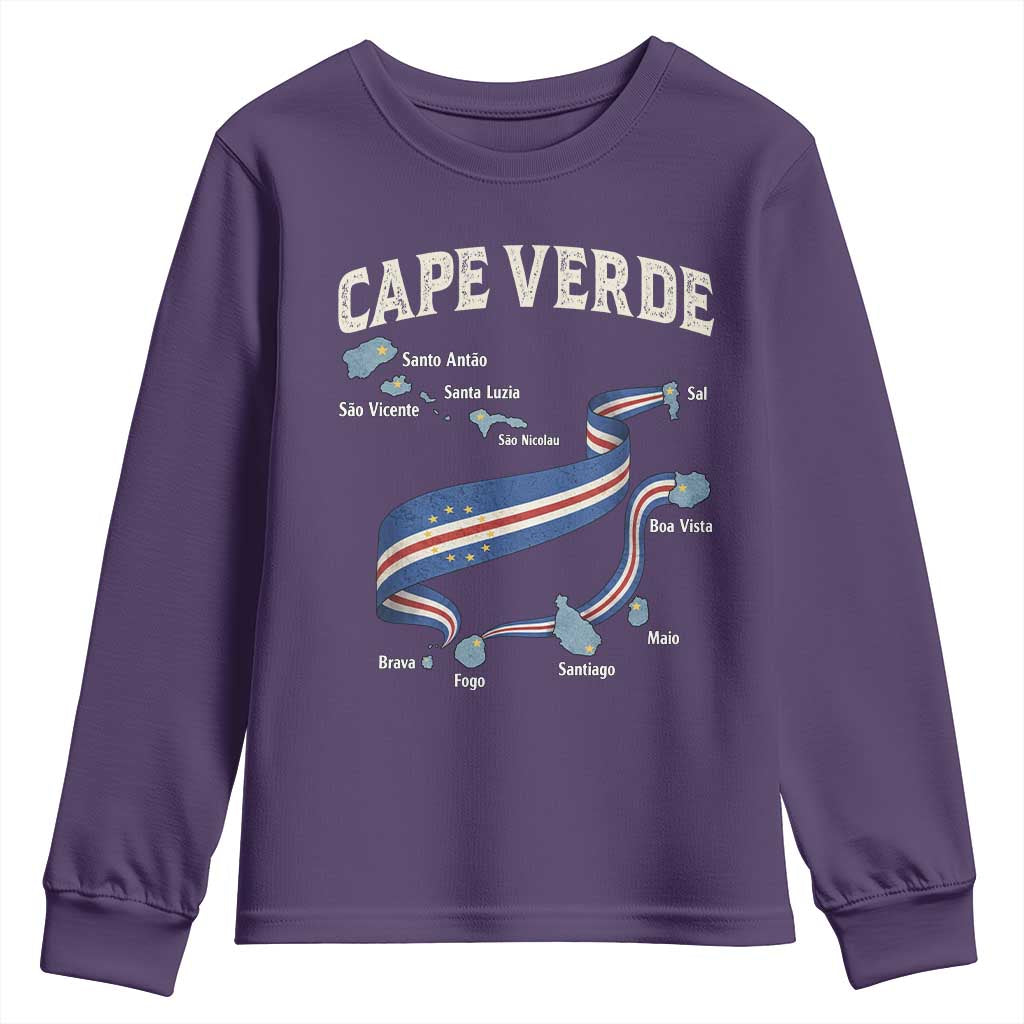 Cape Verde Islands Map National Flag Youth Sweatshirt Cabo Verde Archipelago Geography Pride TS02 Purple Print Your Wear