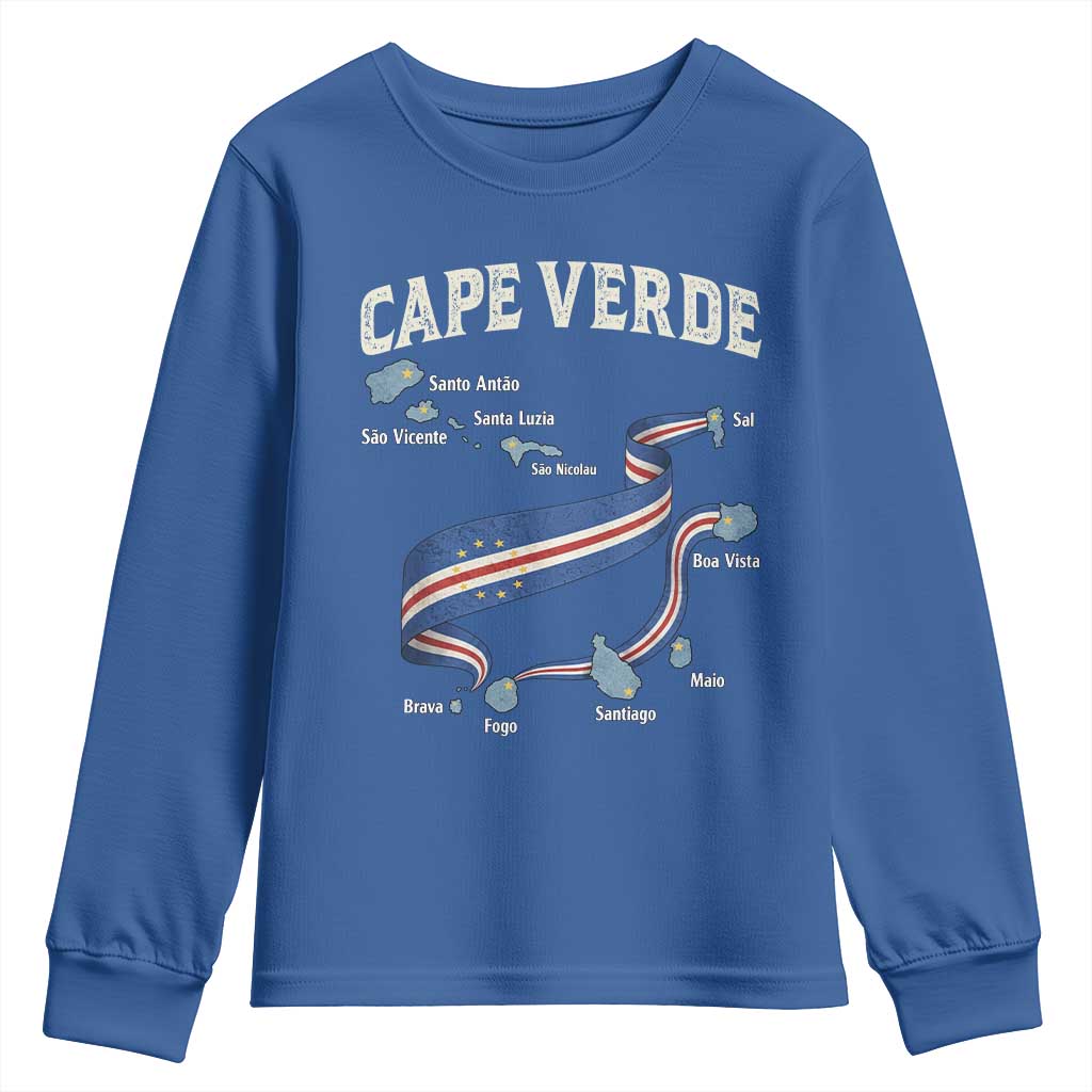 Cape Verde Islands Map National Flag Youth Sweatshirt Cabo Verde Archipelago Geography Pride TS02 Royal Blue Print Your Wear