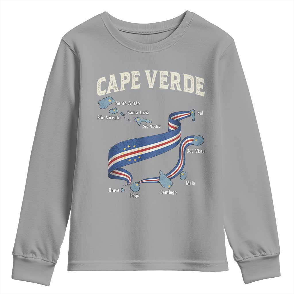 Cape Verde Islands Map National Flag Youth Sweatshirt Cabo Verde Archipelago Geography Pride TS02 Sport Gray Print Your Wear