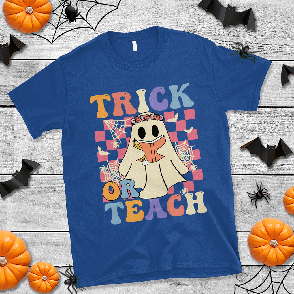 Trick or Teach Retro Floral Ghost Funny Halloween Teacher T Shirt TS02 Printyourwear