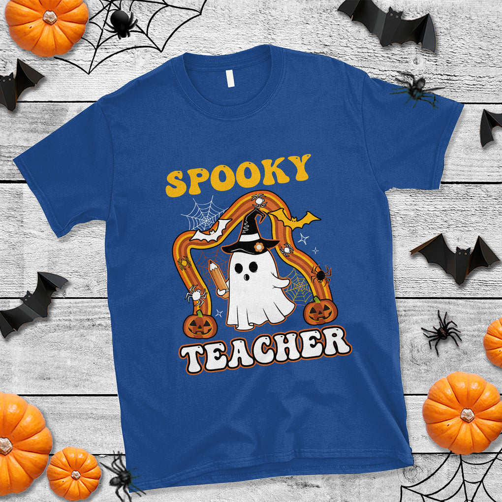 Spooky Teacher Retro Rainbow Ghost Funny Halloween Teacher T Shirt TS02 Printyourwear