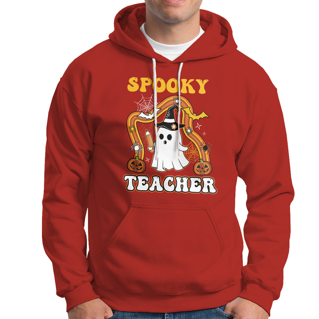 Spooky Teacher Retro Rainbow Ghost Funny Halloween Teacher Hoodie TS02 Printyourwear