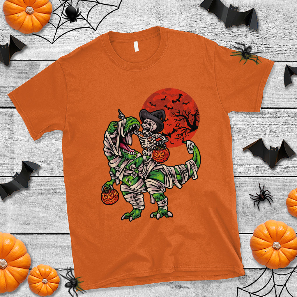 Halloween Skeleton Riding Dinosaur Funny Scary Pumpkin T Shirt TS02 Printyourwear