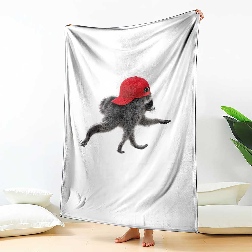 Funny Jimothy Raccoon Wearing Red Cap Graphic Throw Blanket Viral Seattle Trash Panda Feral Legend
