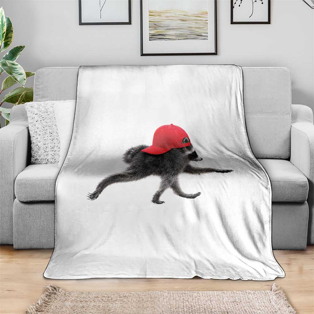 Funny Jimothy Raccoon Wearing Red Cap Graphic Throw Blanket Viral Seattle Trash Panda Feral Legend