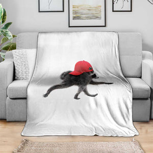 Funny Jimothy Raccoon Wearing Red Cap Graphic Throw Blanket Viral Seattle Trash Panda Feral Legend