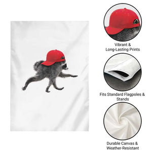 Funny Jimothy Raccoon Wearing Red Cap Graphic Garden Flag Viral Seattle Trash Panda Feral Legend