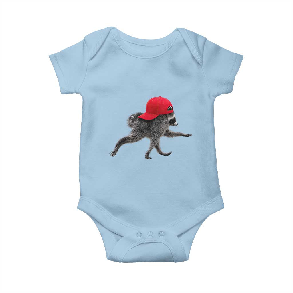 Funny Jimothy Raccoon Wearing Red Cap Graphic Baby Onesie Viral Seattle Trash Panda Feral Legend