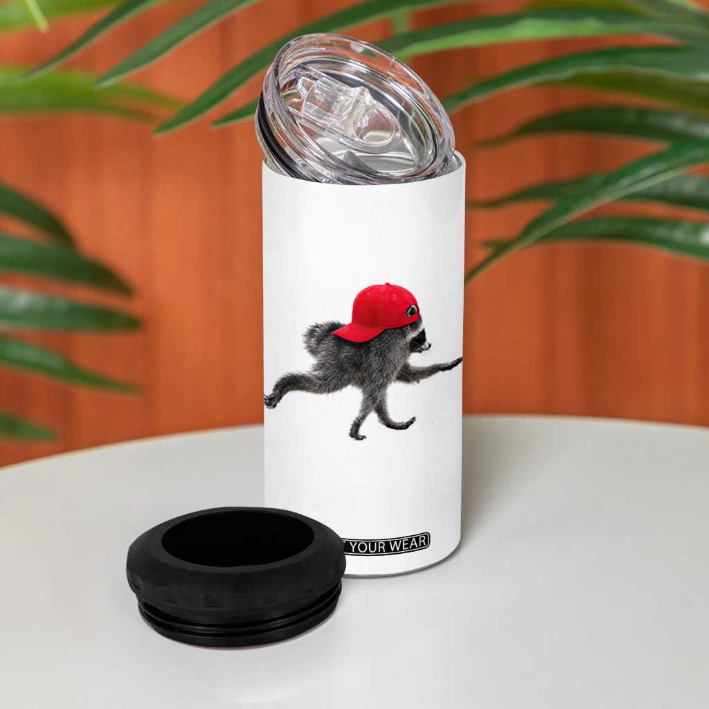 Funny Jimothy Raccoon Wearing Red Cap Graphic 4 in 1 Can Cooler Tumbler Viral Seattle Trash Panda Feral Legend