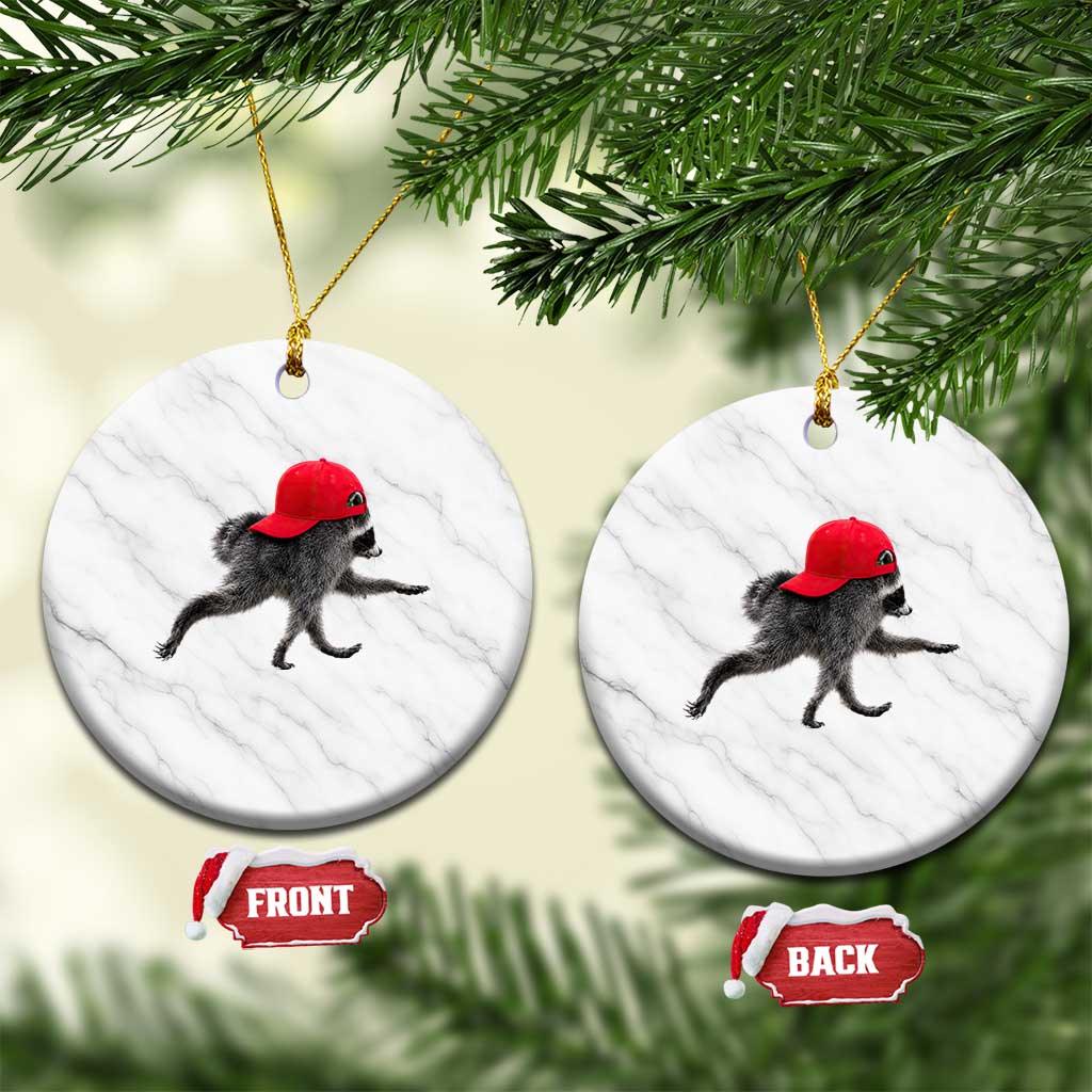 Funny Jimothy Raccoon Wearing Red Cap Graphic Ceramic Ornament Viral Seattle Trash Panda Feral Legend