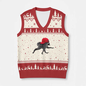 Funny Jimothy Raccoon Wearing Red Cap Graphic V-Neck Knit Sweater Vest Viral Seattle Trash Panda Feral Legend