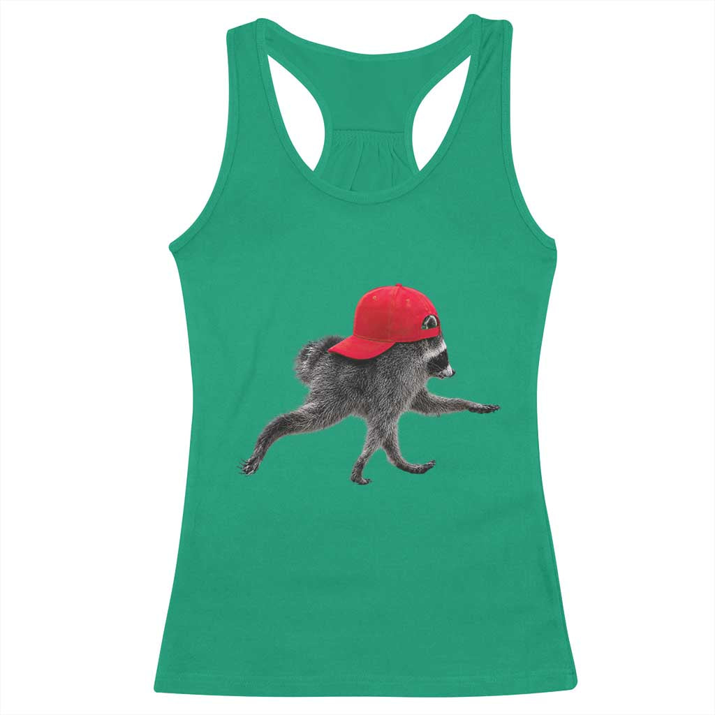 Funny Jimothy Raccoon Wearing Red Cap Graphic Racerback Tank Top Viral Seattle Trash Panda Feral Legend