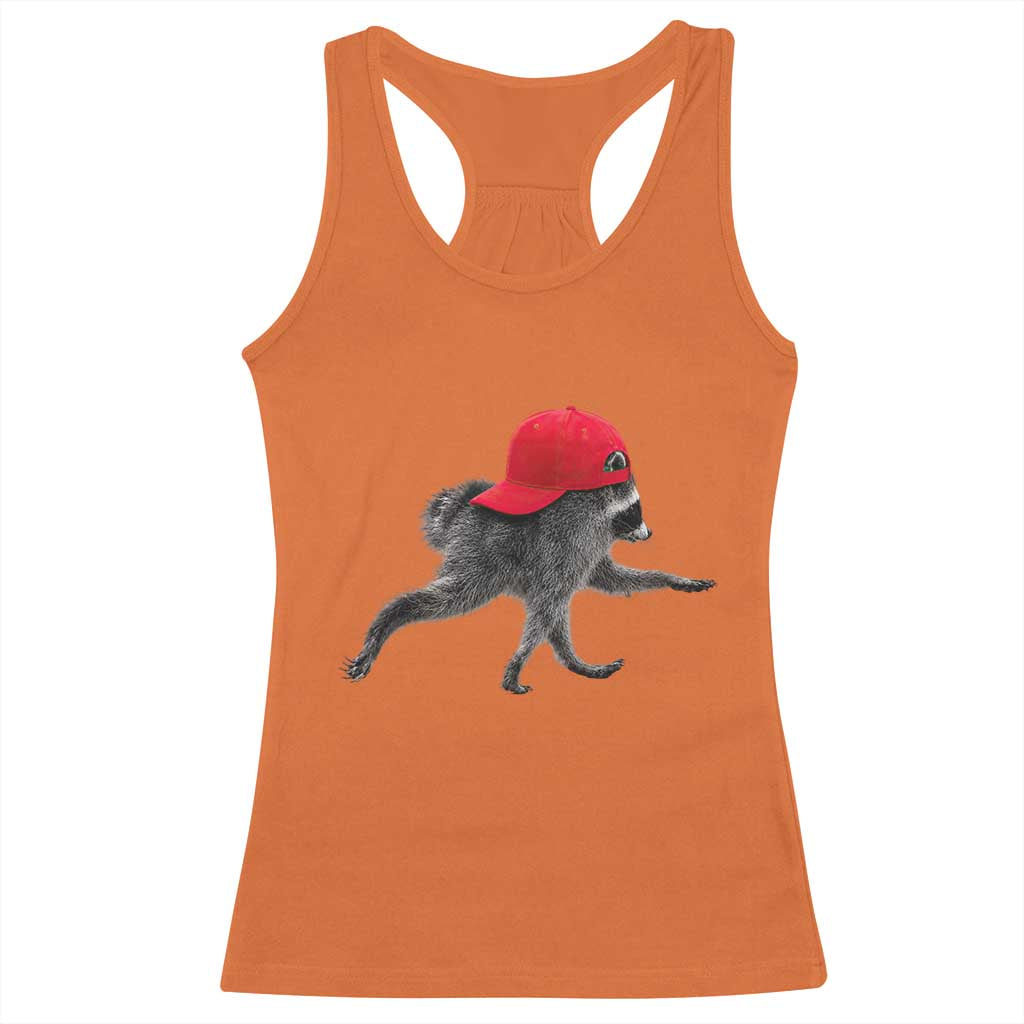 Funny Jimothy Raccoon Wearing Red Cap Graphic Racerback Tank Top Viral Seattle Trash Panda Feral Legend