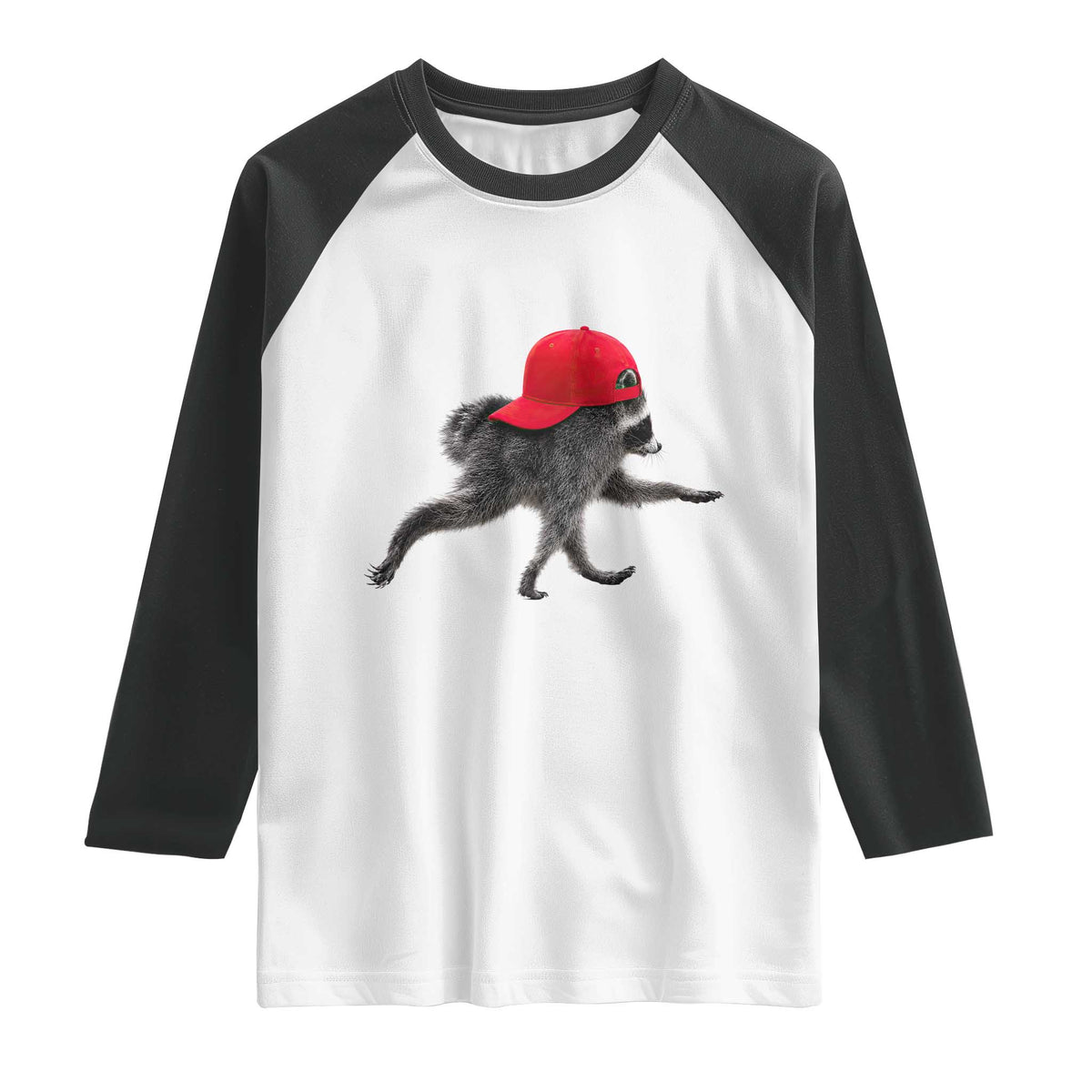 Funny Jimothy Raccoon Wearing Red Cap Graphic Raglan Shirt Viral Seattle Trash Panda Feral Legend