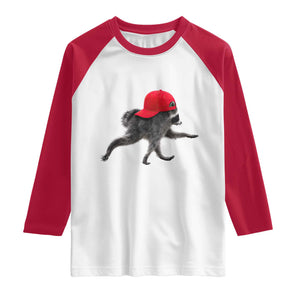 Funny Jimothy Raccoon Wearing Red Cap Graphic Raglan Shirt Viral Seattle Trash Panda Feral Legend