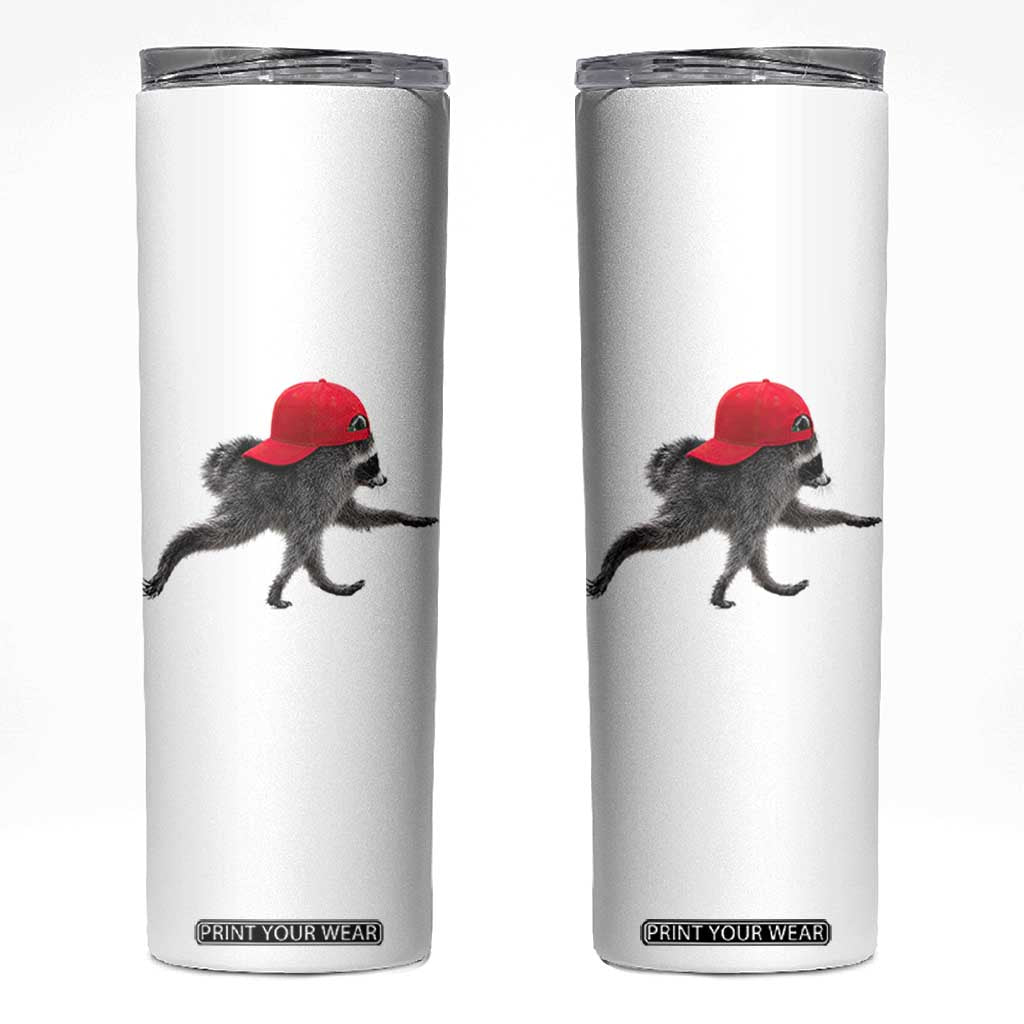 Funny Jimothy Raccoon Wearing Red Cap Graphic Skinny Tumbler Viral Seattle Trash Panda Feral Legend