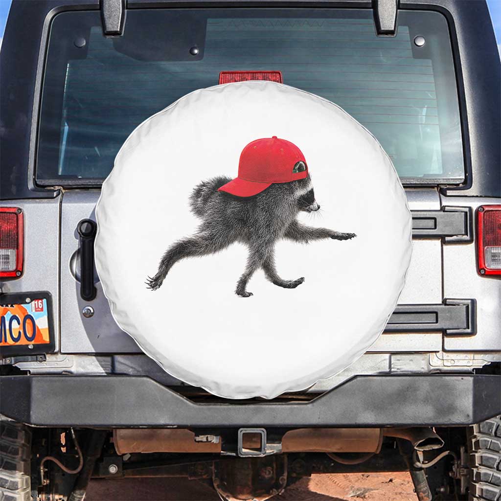 Funny Jimothy Raccoon Wearing Red Cap Graphic Spare Tire Cover Viral Seattle Trash Panda Feral Legend TS02 No hole White Print Your Wear