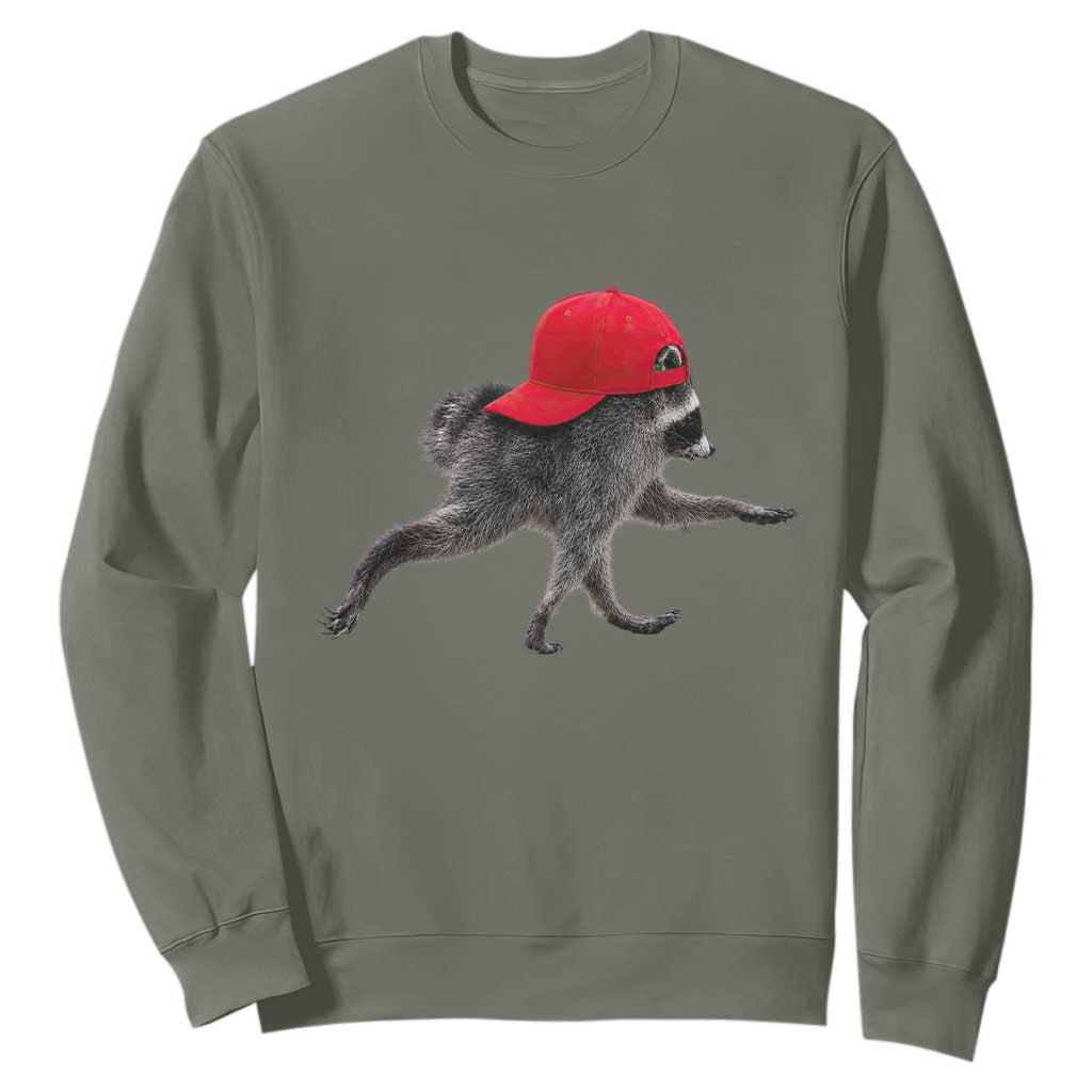 Funny Jimothy Raccoon Wearing Red Cap Graphic Sweatshirt Viral Seattle Trash Panda Feral Legend