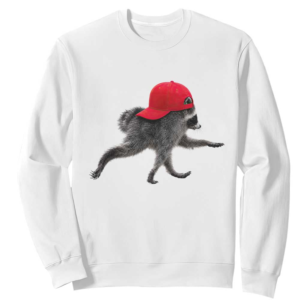 Funny Jimothy Raccoon Wearing Red Cap Graphic Sweatshirt Viral Seattle Trash Panda Feral Legend