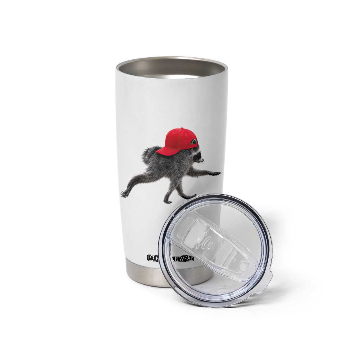 Funny Jimothy Raccoon Wearing Red Cap Graphic Tumbler Cup Viral Seattle Trash Panda Feral Legend