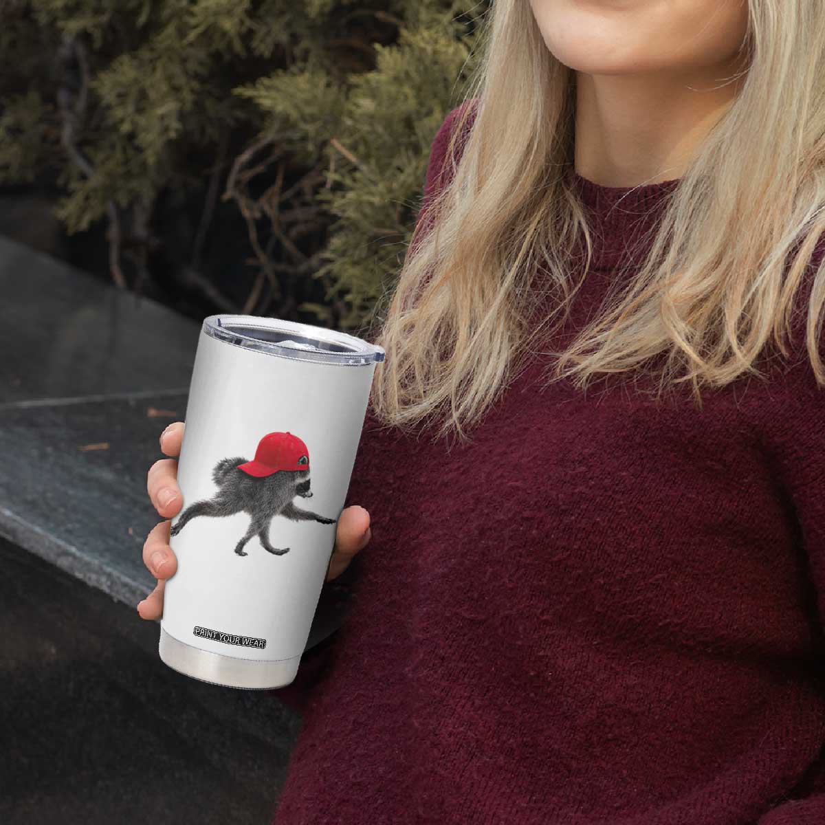 Funny Jimothy Raccoon Wearing Red Cap Graphic Tumbler Cup Viral Seattle Trash Panda Feral Legend