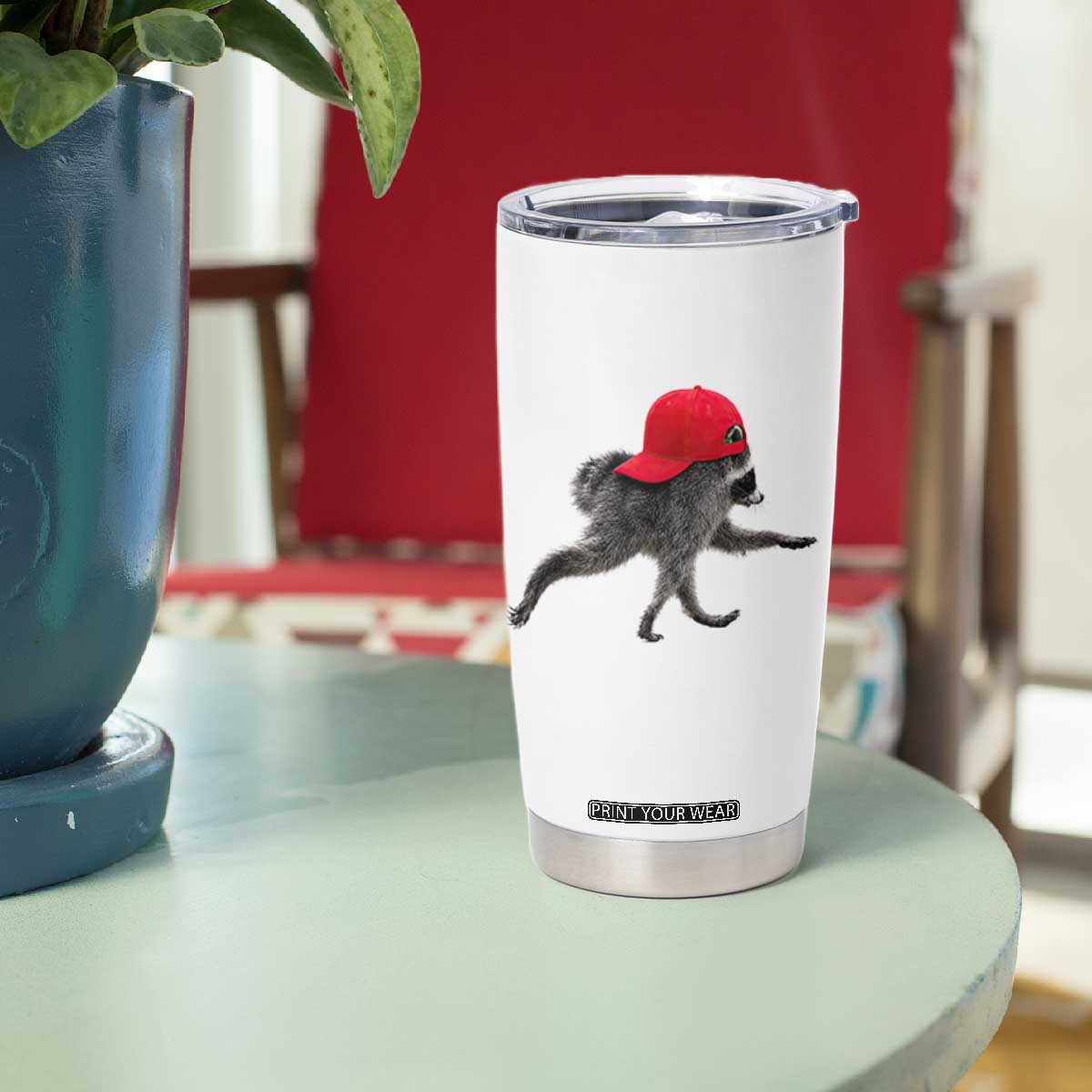 Funny Jimothy Raccoon Wearing Red Cap Graphic Tumbler Cup Viral Seattle Trash Panda Feral Legend