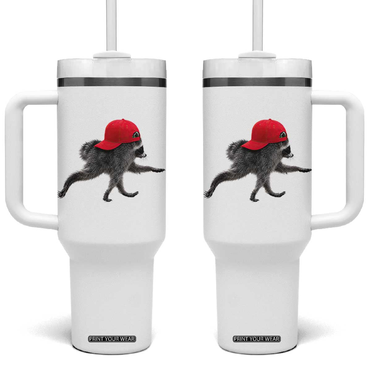 Funny Jimothy Raccoon Wearing Red Cap Graphic Tumbler With Handle Viral Seattle Trash Panda Feral Legend