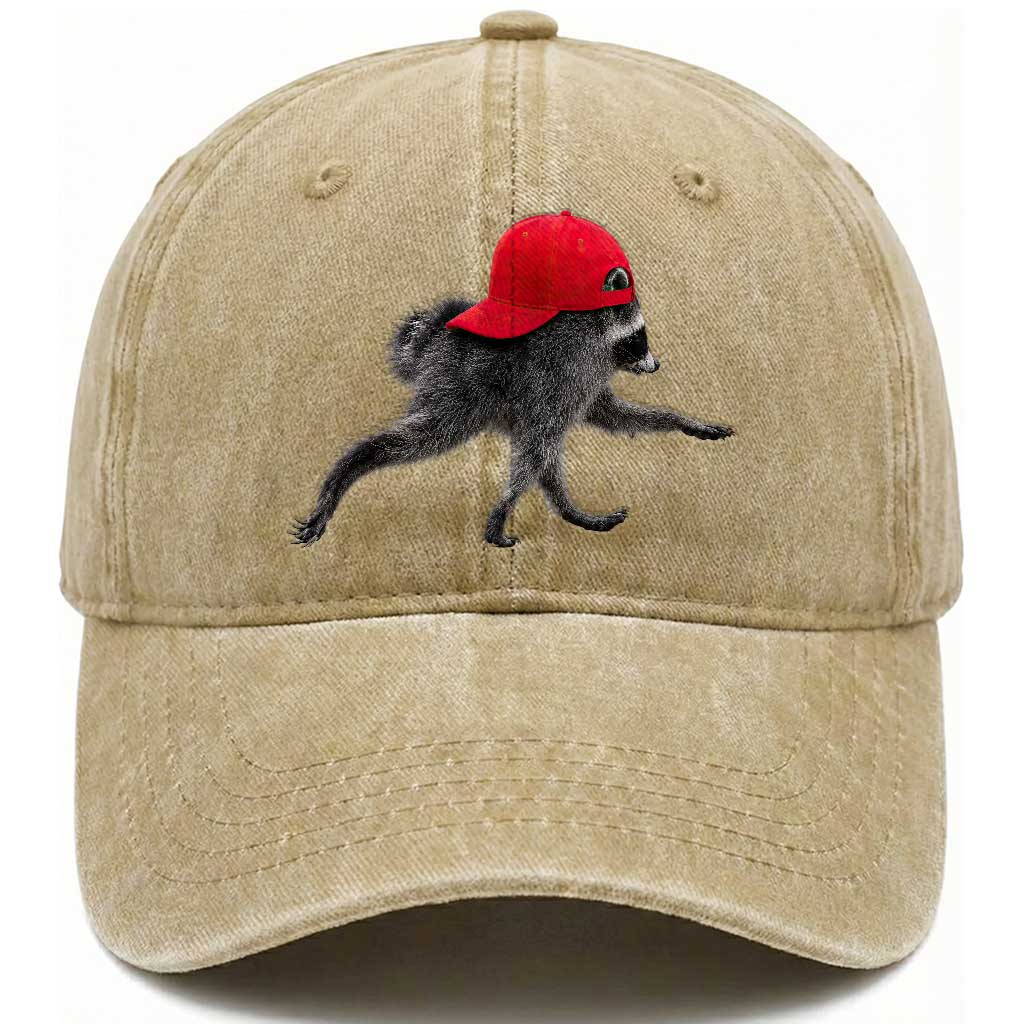 Funny Jimothy Raccoon Wearing Red Cap Graphic Washed Cotton Baseball Cap Viral Seattle Trash Panda Feral Legend TS02 Print Your Wear