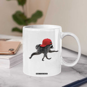 Funny Jimothy Raccoon Wearing Red Cap Graphic Coffee Mug Viral Seattle Trash Panda Feral Legend