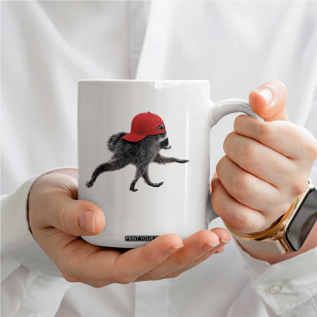 Funny Jimothy Raccoon Wearing Red Cap Graphic Coffee Mug Viral Seattle Trash Panda Feral Legend