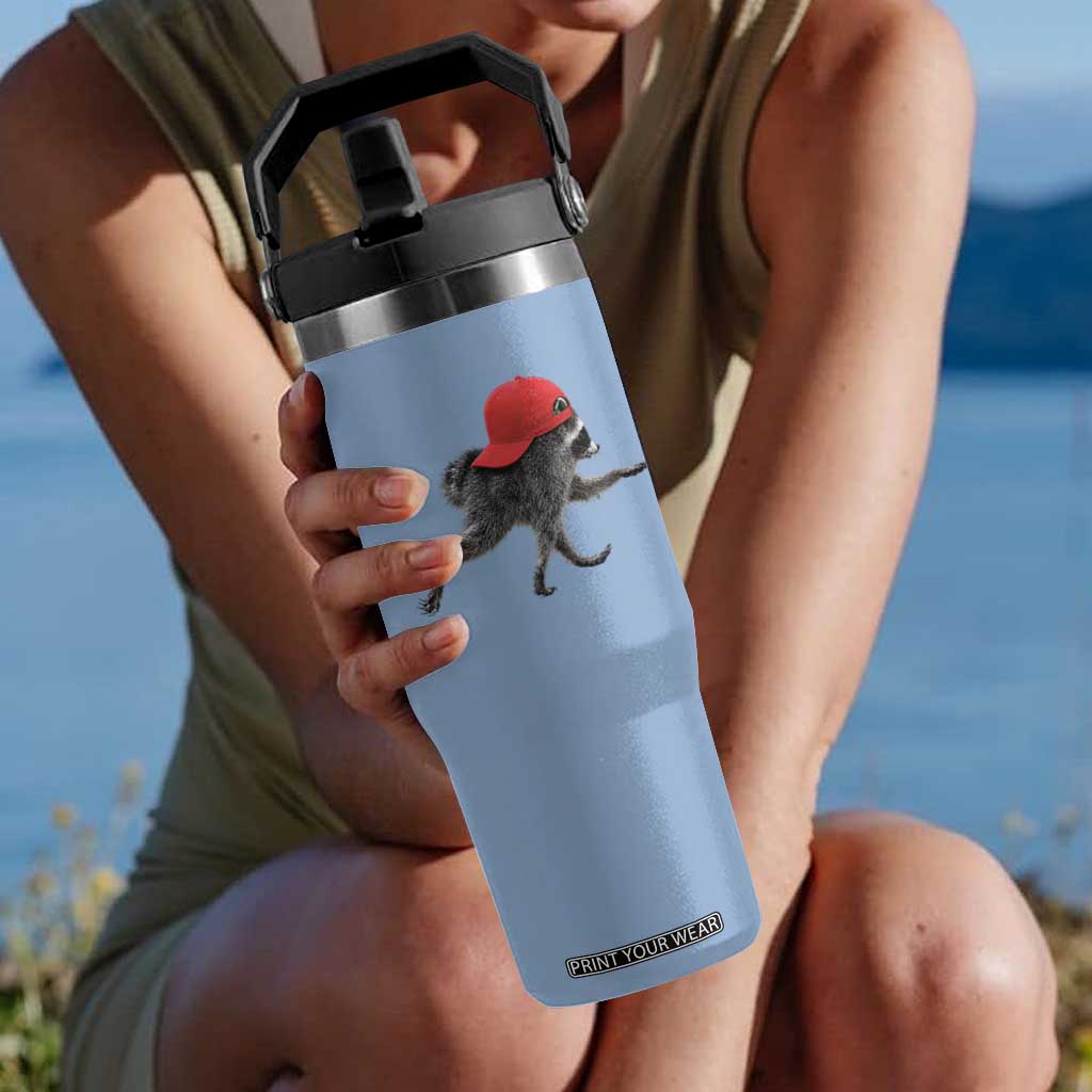 Funny Jimothy Raccoon Wearing Red Cap Graphic Flip Straw Tumbler Viral Seattle Trash Panda Feral Legend