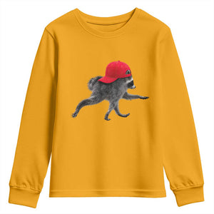 Funny Jimothy Raccoon Wearing Red Cap Graphic Youth Sweatshirt Viral Seattle Trash Panda Feral Legend