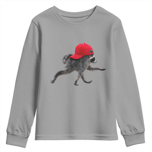Funny Jimothy Raccoon Wearing Red Cap Graphic Youth Sweatshirt Viral Seattle Trash Panda Feral Legend