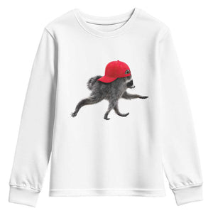 Funny Jimothy Raccoon Wearing Red Cap Graphic Youth Sweatshirt Viral Seattle Trash Panda Feral Legend