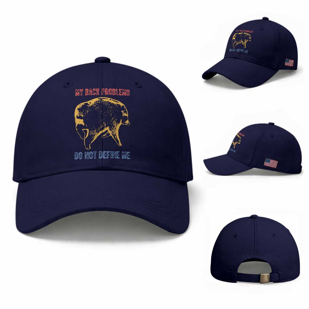 Funny Jimothy Meme Back Pain Humor Baseball Cap My Back Problems Do Not Define Me Viral Seattle Raccoon