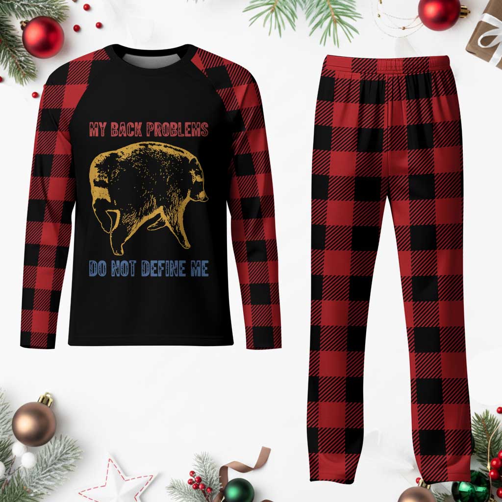 Funny Jimothy Meme Back Pain Humor Plaid Pajama Set My Back Problems Do Not Define Me Viral Seattle Raccoon