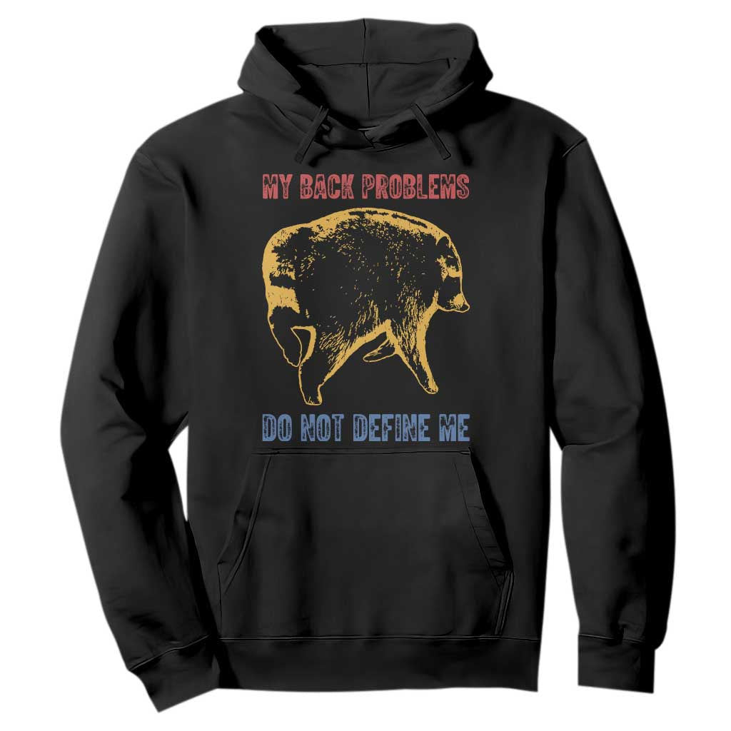Funny Jimothy Meme Back Pain Humor Hoodie My Back Problems Do Not Define Me Viral Seattle Raccoon