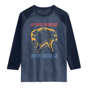 Funny Jimothy Meme Back Pain Humor Raglan Shirt My Back Problems Do Not Define Me Viral Seattle Raccoon