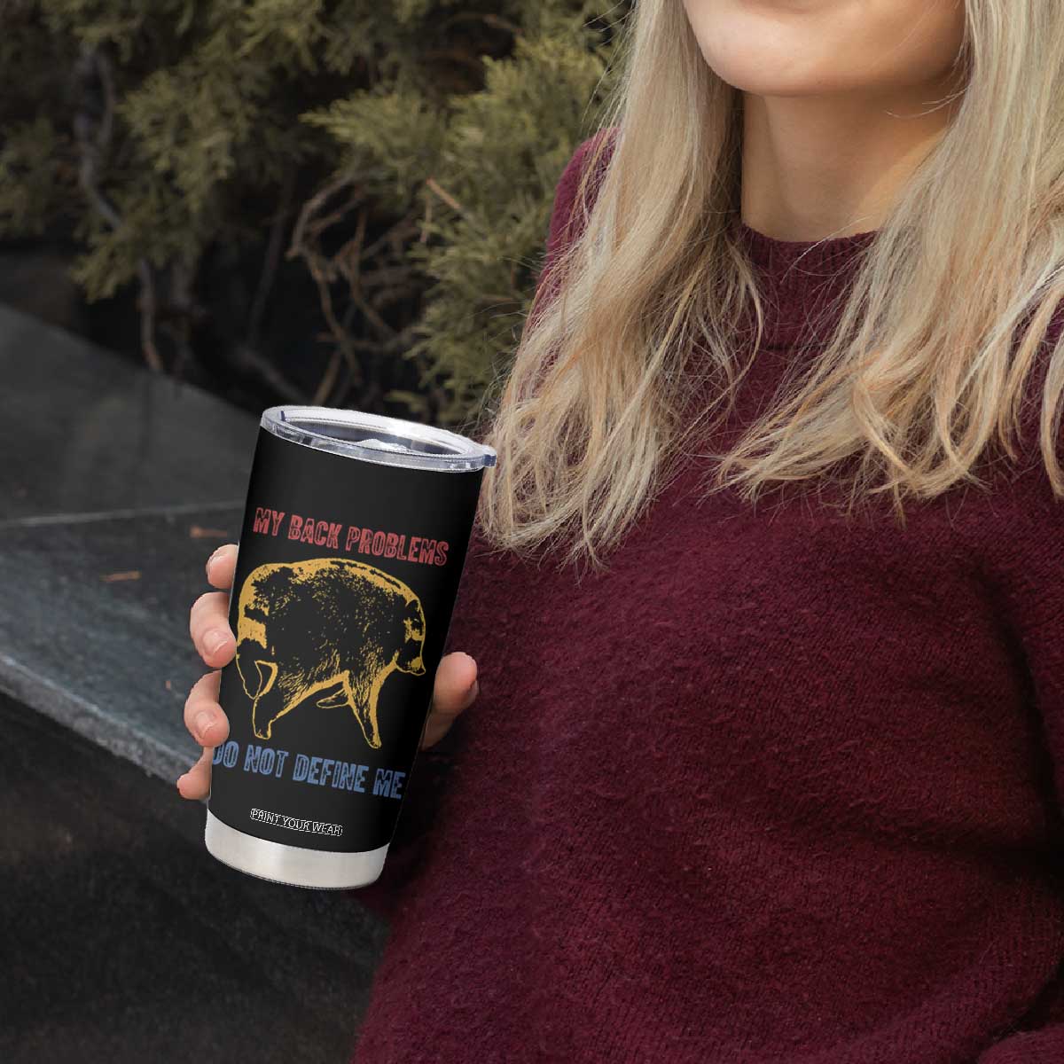 Funny Jimothy Meme Back Pain Humor Tumbler Cup My Back Problems Do Not Define Me Viral Seattle Raccoon