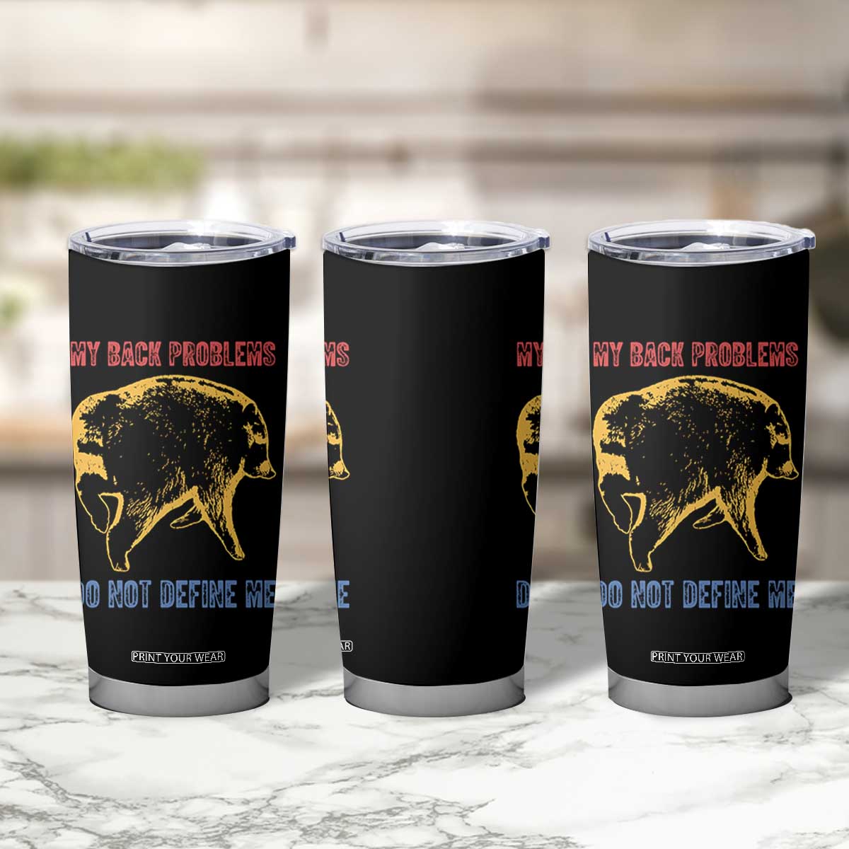 Funny Jimothy Meme Back Pain Humor Tumbler Cup My Back Problems Do Not Define Me Viral Seattle Raccoon